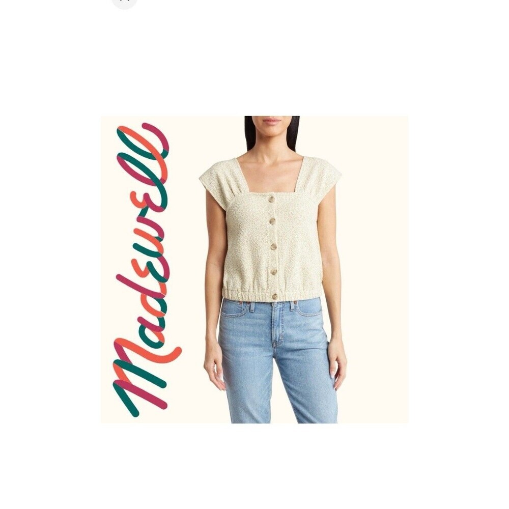 Madewell Womens Floral Jacquard Button-Front Top Size XS Faded Seagrass Cute